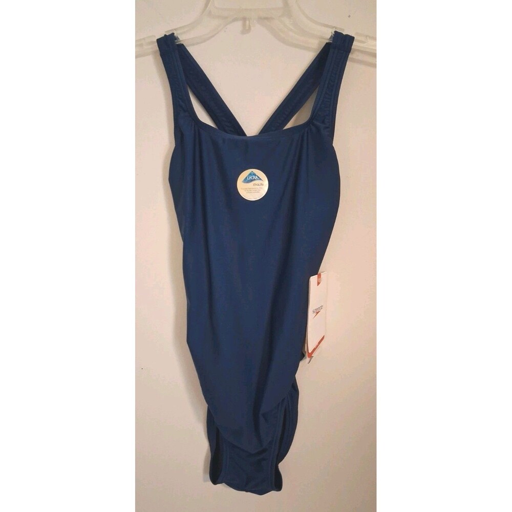 Speedo Xtra Life Lycra 1 Piece Racing Swimsuit Womens 10/36 Navy Blue NWT